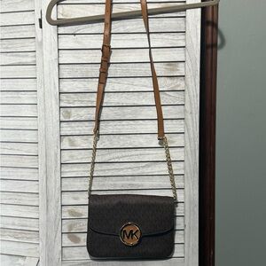 Michael Kors Dark Brown Crossbody Bag with Gold Accents